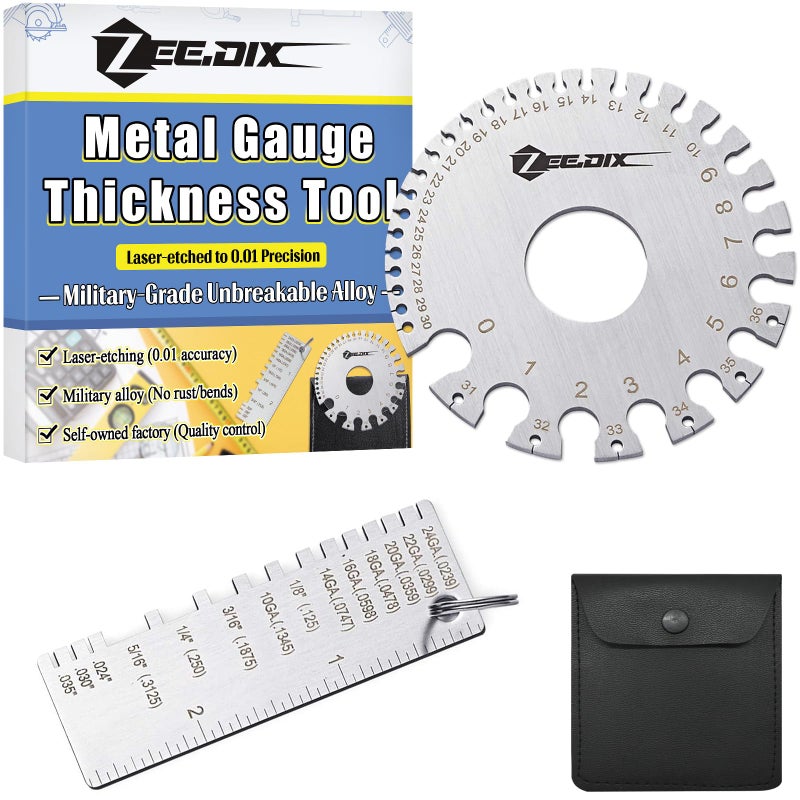 ZeeDix Wire Gauge Measuring Tool (2 Pcs) - Round Dual Sided Metal Sheet Gage & Metal Sheet Thickness Gauge, Stainless Sheet Wire Size Chart & Welding Measurement Tool - Image 1